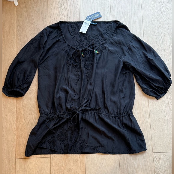 Ralph Lauren 100% Silk Embroidered Boho Tunic Blouse Dress Cover Up Versatile - Picture 6 of 8